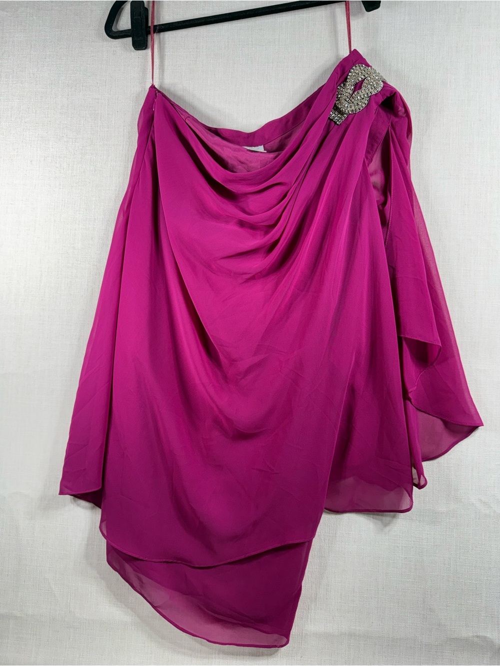 Cache Fuchsia vintage Y2K gown one shoulder Brooch dress Rhinestones